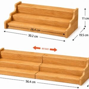 Bamboo Extendable Countertop Step Spice Rack Organizer 3 Tier