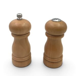 Set of Two Rubber Wood Salt Shaker & Pepper Mill 12cm