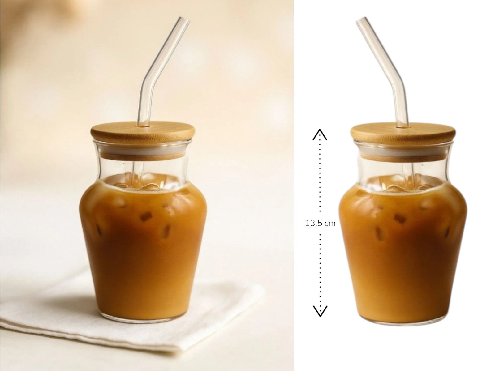 03bb0e6fbe1b1e92875d5dbb36db0dea.jpg Curvy Clear Glass Drinking Cup with Bamboo Lid and Glass Straw