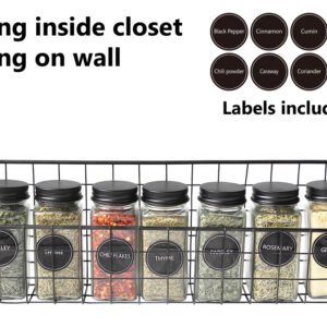 Glass Spice Set 7 Pieces with Metal Hanging Rack