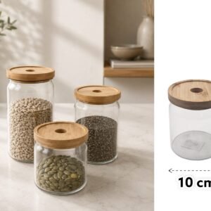 Borosilicate Glass Round Jar Modern Bamboo Cover 630ml