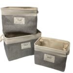 Set of 3 Large Deep Fabric Baskets with Rope Handles