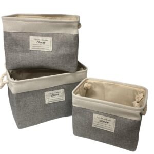 Set of 3 Large Deep Fabric Baskets with Rope Handles