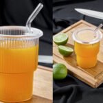 Plastic Cup with Cover and Glass Straw "Origami"