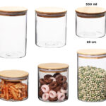 Borosilicate Glass Round Jar Wood Cover 550 ml