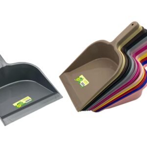 Plastic Dustpan with deep basin for catching dirt and debris. Hole in handle allows it to hang conveniently on a hook.
