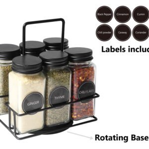Glass Spice Set 6 Pieces with Metal Rotating Basket