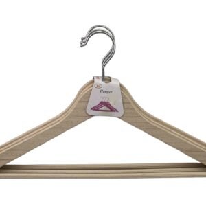 Set of 3 Wood-Like Plastic Hangers w Grooves & Anti-slip