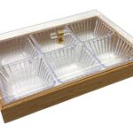 Bamboo Rectangular Condiment Tray with 6 Bowls and Cover