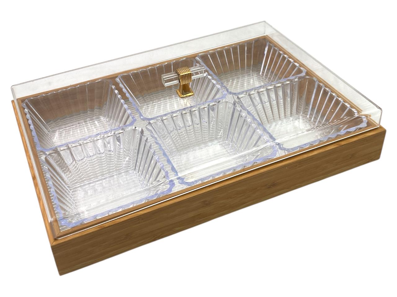 2a564782f15d742a1fdeec44b7eb3fe8.jpg Bamboo Rectangular Condiment Tray with 6 Bowls and Cover
