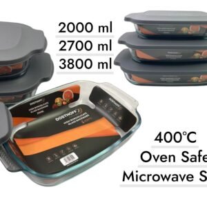 Dosthoff Set of 3 Glass Oven Safe Bakeware with PP Lids
