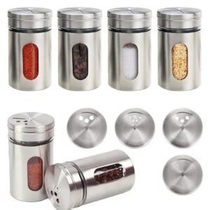 Glass Salt Shaker with Rotating Stainless Steel Lid and SS Body