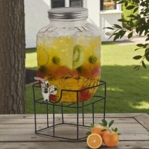 Coral Glass Dispenser 4 L with Metallic Stand