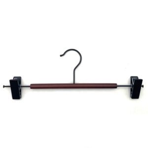 Luxury Matte Black Iron Hanger With 2 Clips Brown Wood