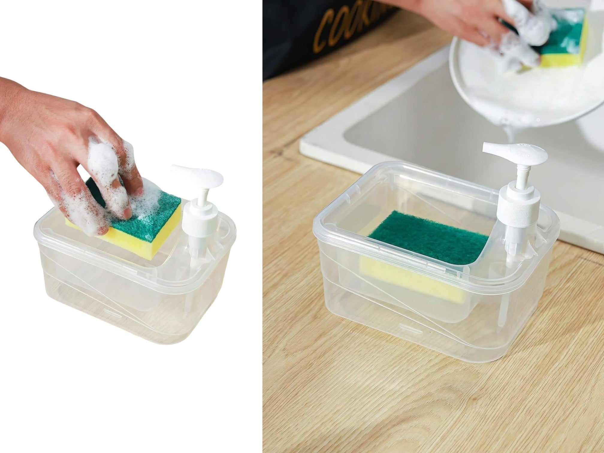 3587908c0daf4d52eb6c146ecf4e60bf.jpg Rectangular Soap Pump and Sponge Bowl 2 in 1