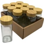 Set of 12 Glass Spice Jars with Bamboo Cover