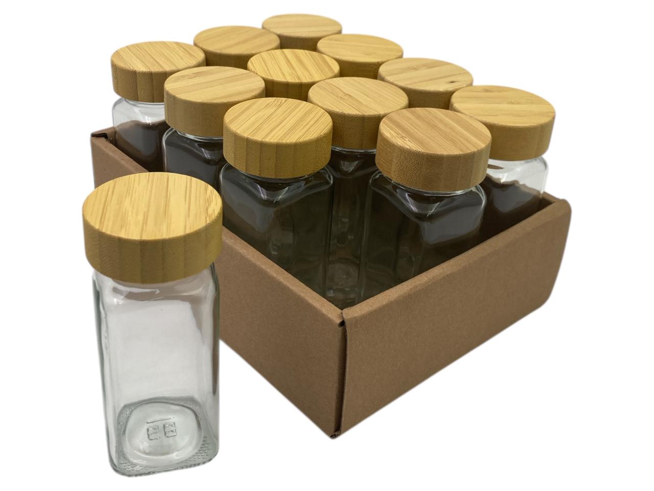 39c961a699a2f1883c642f0d3281eb26.jpg Set of 12 Glass Spice Jars with Bamboo Cover