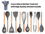 Silicon Kitchen Utensil Set with Wooden Handle 12 pcs