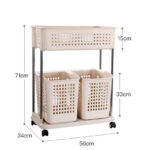 2-Tier Rolling Laundry Basket Cart with 4X Wheels, 3X Plastic Laundry Box