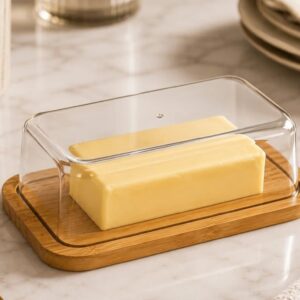 Elegant Bamboo & Acrylic Butter and Cheese Holder