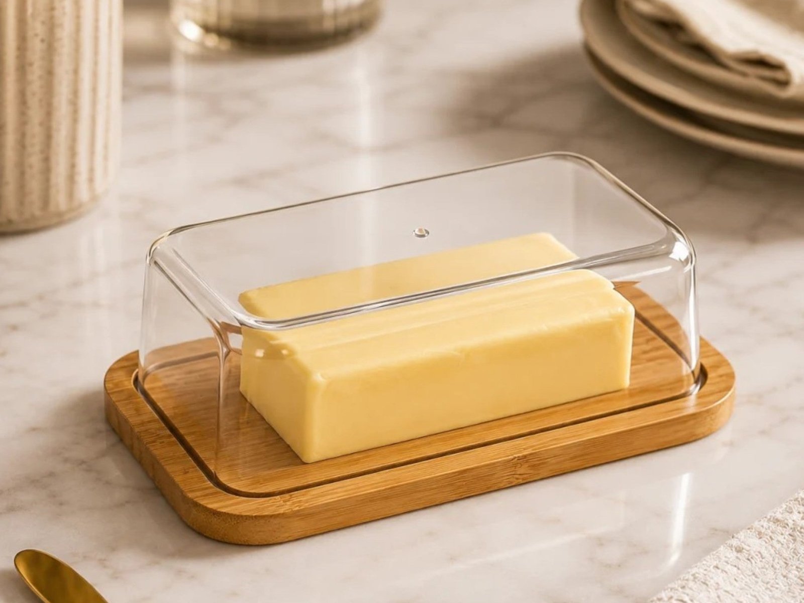 4161ca55b6b771a23180218a5f4ab8b6.jpg Elegant Bamboo & Acrylic Butter and Cheese Holder