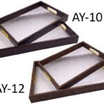 Set of 2 Acrylic Serving Trays w Wooden Frame & Texture Dessign