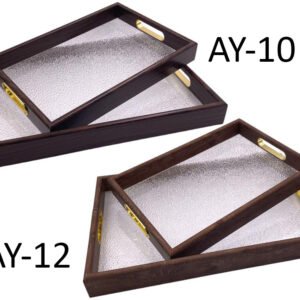 Set of 2 Acrylic Serving Trays w Wooden Frame & Texture Dessign