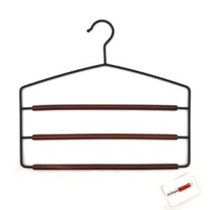 Luxury Matte Black Iron Pants Hanger With Brown Wood