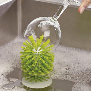 Glass Washer with Large Bristle Brush and Suction Cup