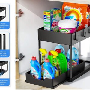 Kitchen Under Sink Organizer Storage Rack 2 Tier Shampoo Detergent Cabinet Spices Rack Bathroom Cosmetics Storage