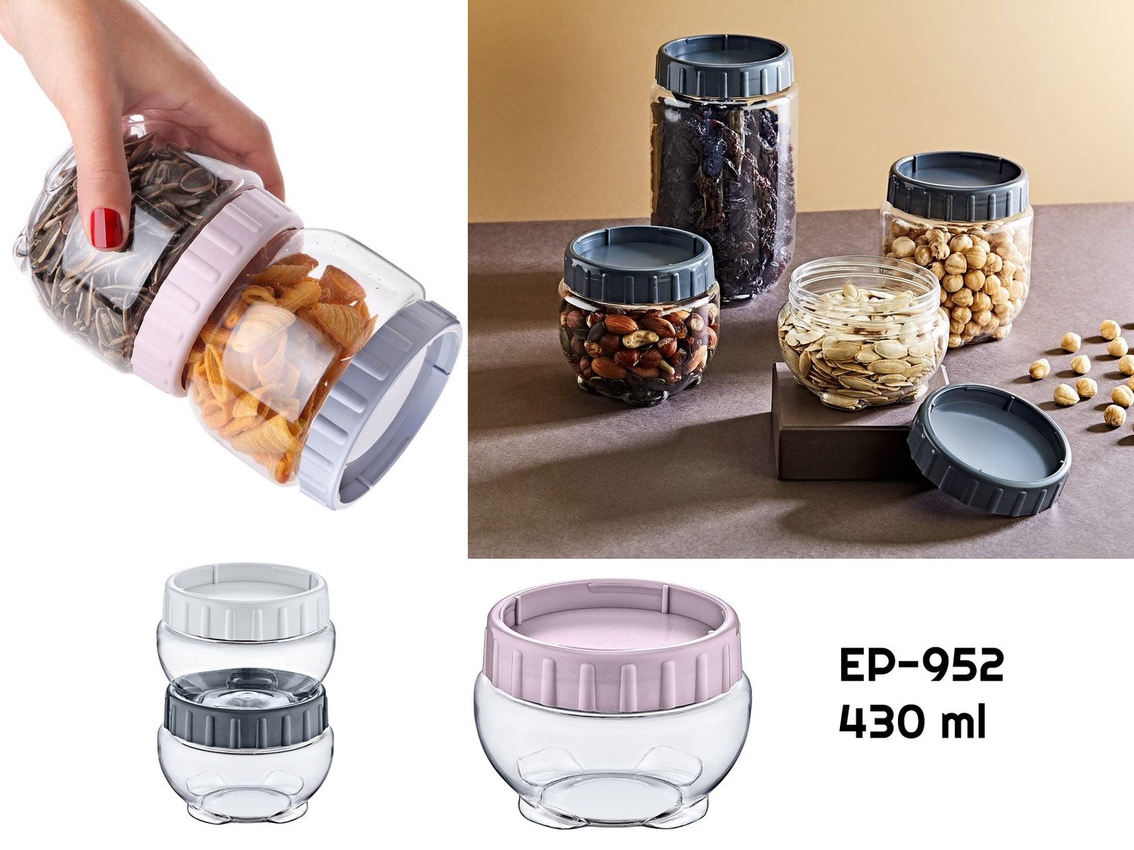 496ec540dd85d11a3b37f07d00c3af93.jpg Interlocking Round Food Plastic Jar 0.43 lt