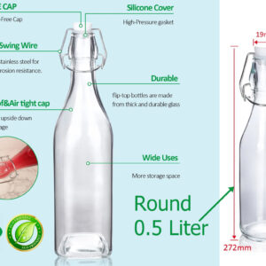 Round Glass Bottle with Flip-top Airtight Lid 0.5 Liter