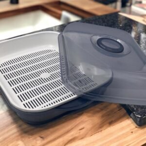 Rectangular bowl and strainer with lid set