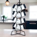 8 Pieces Glass Cruets Set with Metal Black Cover & Stand