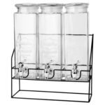 Glass beverage dispenser 3X2.2 L w tap & metallic Stand