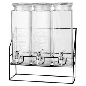 Glass beverage dispenser 3X2.2 L w tap & metallic Stand