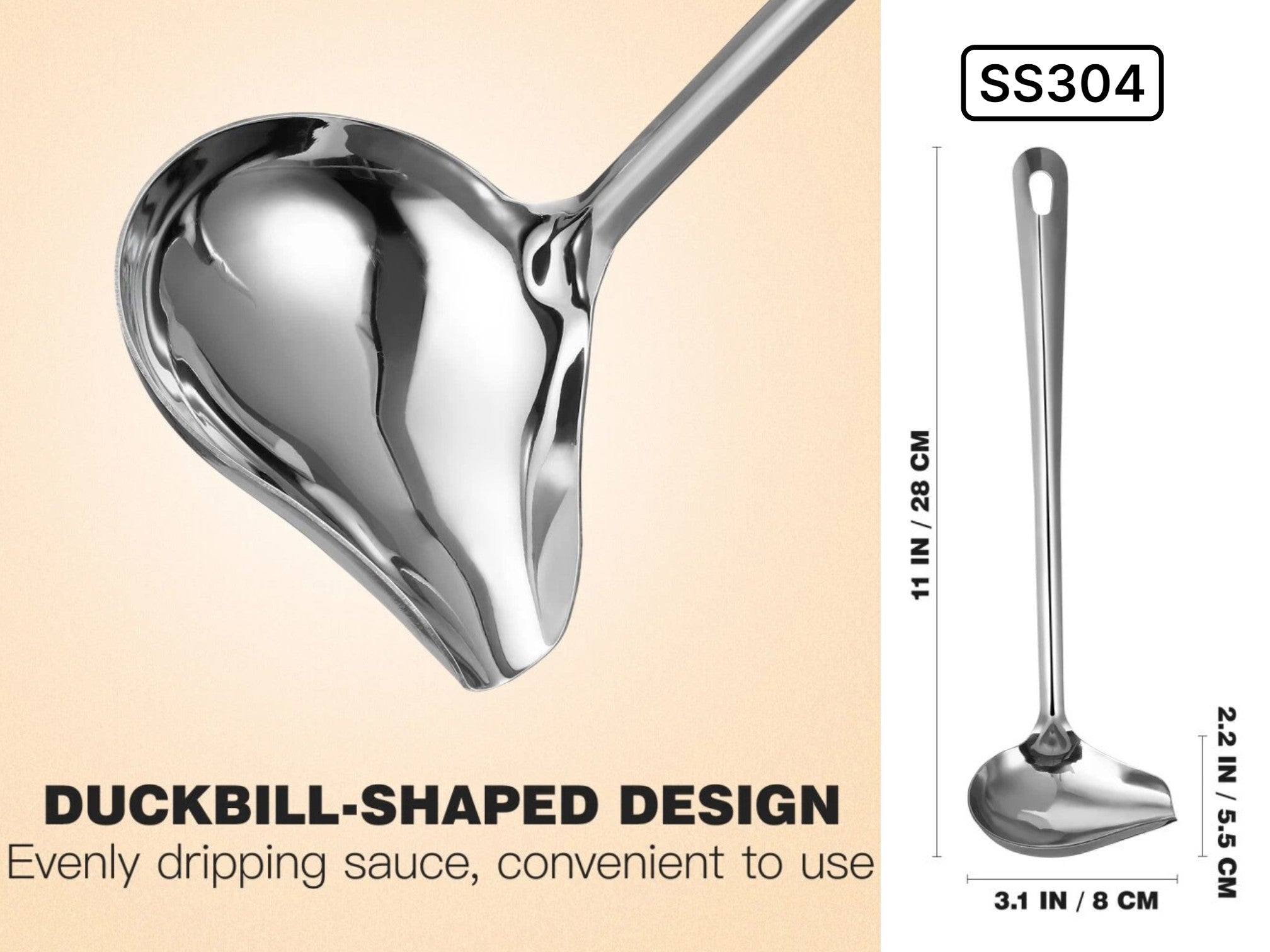 50abfff789a072dea7f7b6dce79949c4.jpg Stainless Steel Gravy Laddle with Duckbill Design