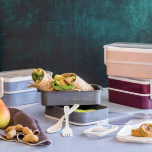 Aqua Lunch Box 2 seperate trays with cutlery