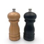 Set of Two Rubber Wood Salt Mill & Pepper Mill 12cm