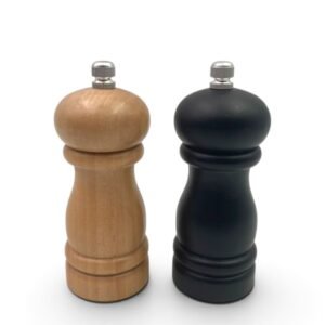 Set of Two Rubber Wood Salt Mill & Pepper Mill 12cm