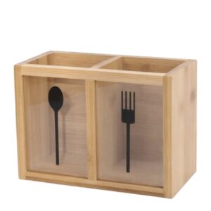 Bamboo & Acrylic Cutlery Holder 2 Compartments