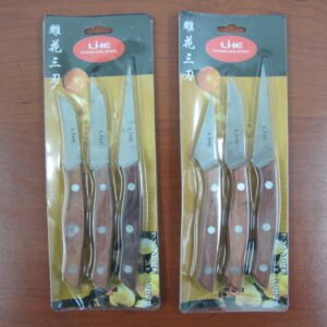 Fruit carving knives set of 3. Designed with wooden handles and well sharp edges.