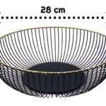 Wide Metal Fruit Basket Black Gold Rim
