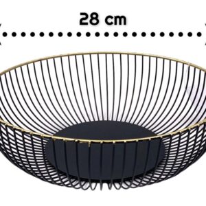 Wide Metal Fruit Basket Black Gold Rim