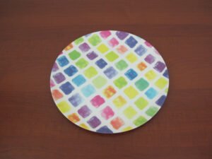 Colorful Squares Melamine Round Tray; 12"