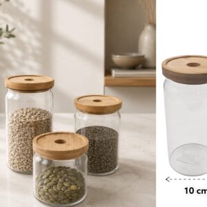 Borosilicate Glass Round Jar Modern Bamboo Cover 1200 ml