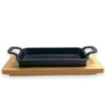 Rectangular Cast Iron Sizzling with wooden base 21 cm
