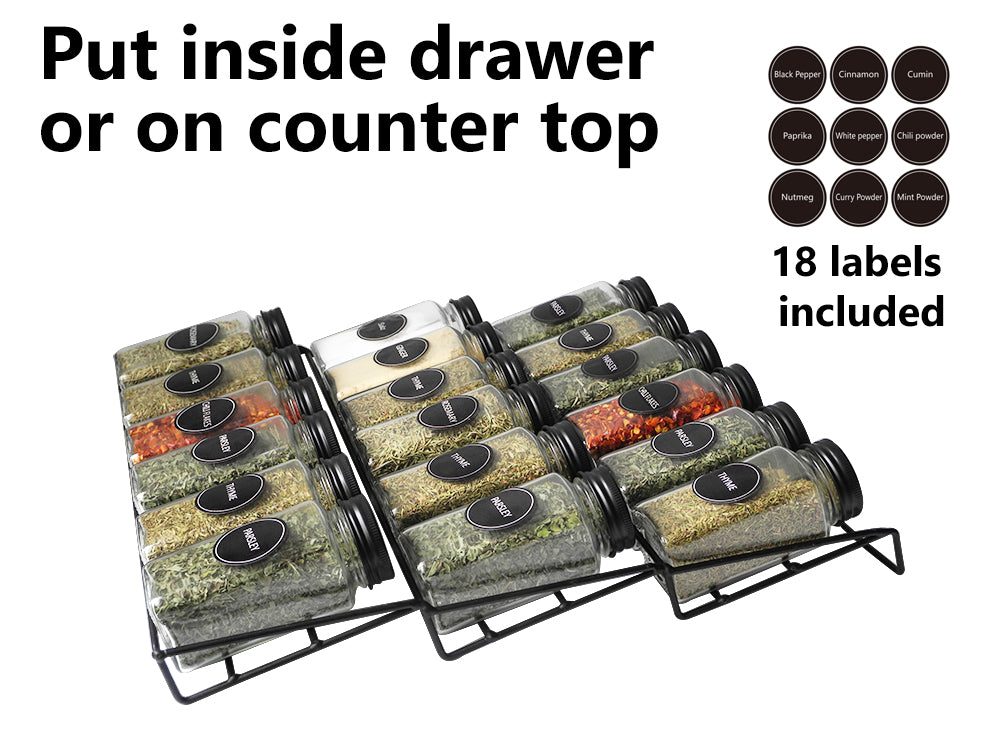 682113ac229bbb1eac355b118f10c463.jpg Glass Spice Set 18 Pieces with Metal Rack for Drawers and Flat Surfaces