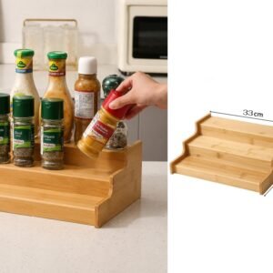 Bamboo Countertop Step Spice Rack Organizer 3 Tier