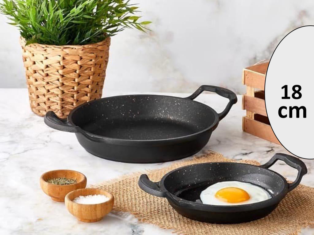 6afa1433b8c72e4b53a9bd2760672cf7.jpg DOSTHOFF CAST ALUMINIUM GRANITE COATED EGG PAN 18 CM